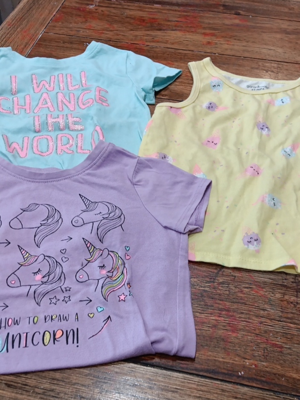 Girls' Pastel Unicorn & Ice Cream Tee Set - Purple, Yellow, Light Blue